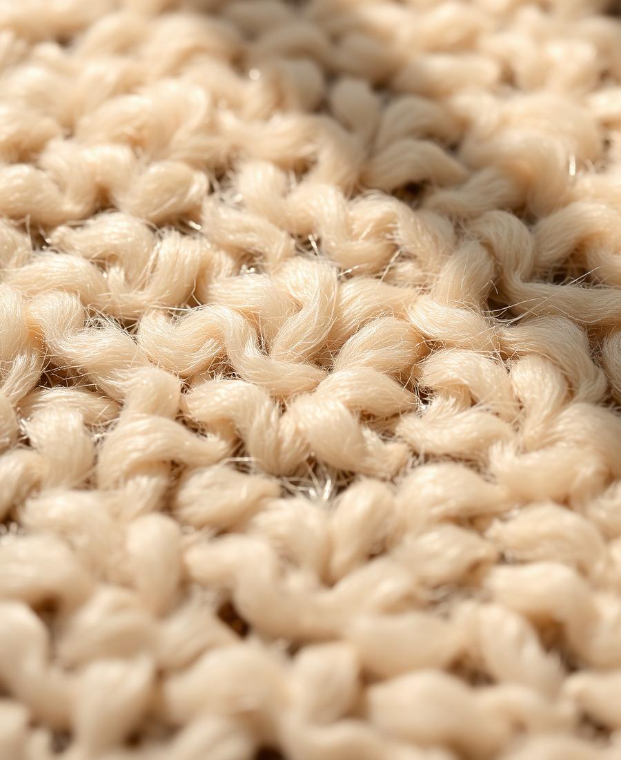 Macro d'une broderie main au fil ivoire sur laine